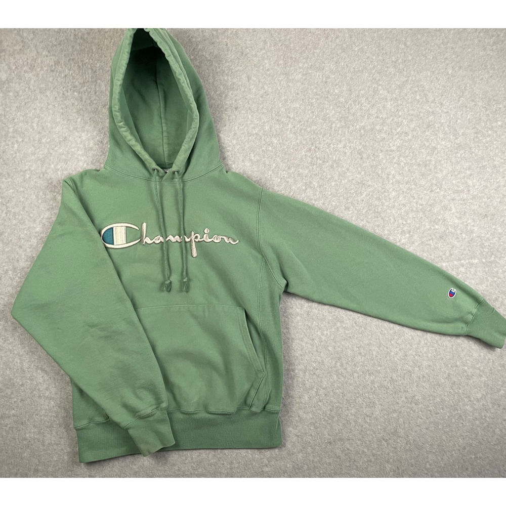Vintage Champion Reverse Weave Hoodie Sage Green Big Script Mens Small